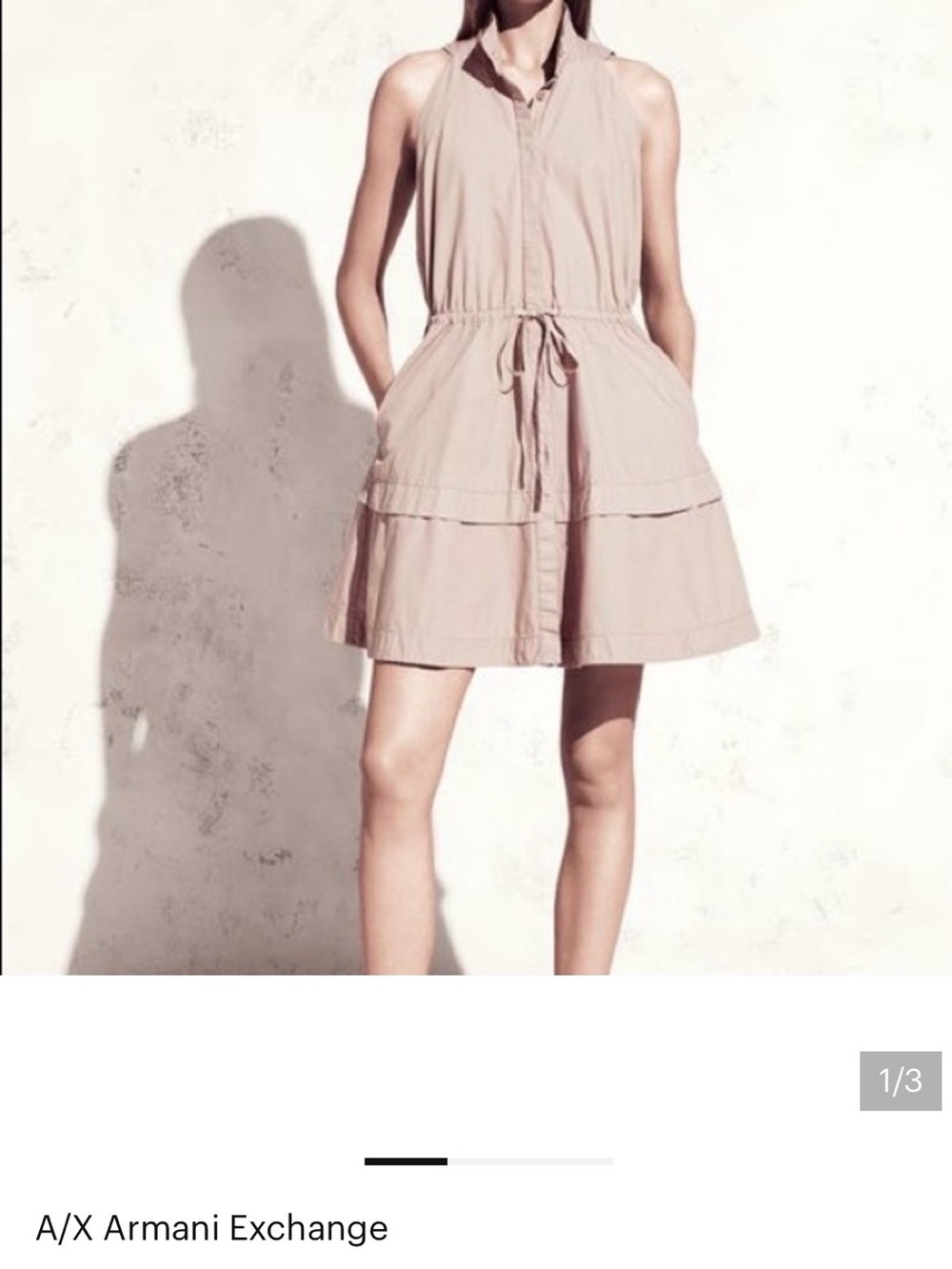 A|X Armani Exchange Sleeveless Drawstring Mini Dress - Light Beige